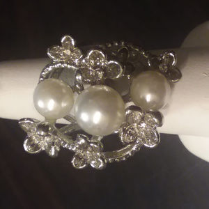 Large Cocktail ring featuring faux pearls